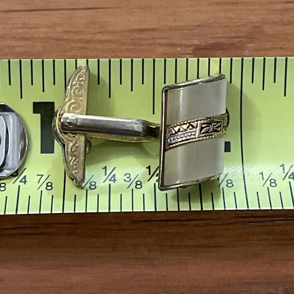 Cufflinks Vintage Gold Tone Pearl Moonstone Retro 1960s